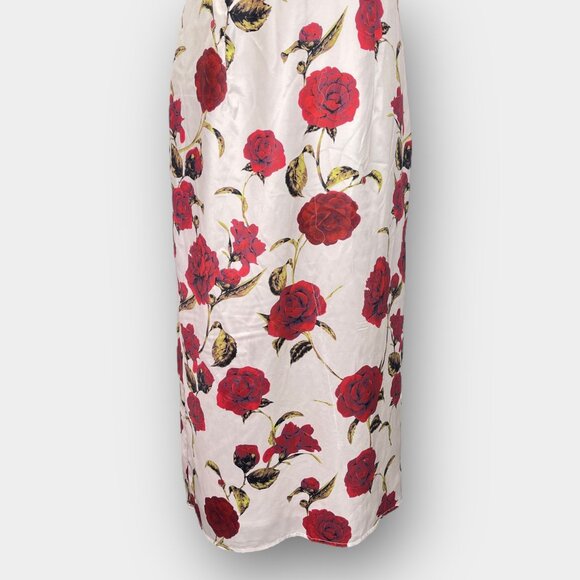 Retro Stage Rose Wiggle Dress Ivory Red Floral Pin‑Up 1950s M Midi - Picture 5 of 11